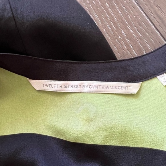 Twelfth Street By Cynthia Vincent Bright Color Block Silk Shirt Dress With A Tie - Picture 12 of 12